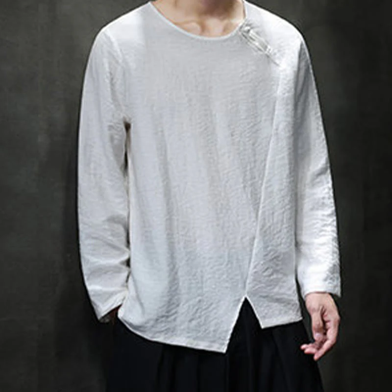 Buddha Stones Fall Solid Girocollo Manica Lunga T-Shirt Cotone Abbigliamento Uomo - Image 15