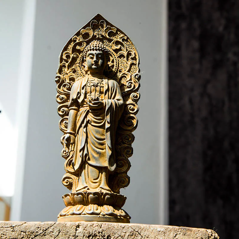 Buddha Stones fatte a mano Amitabha Guanyin Avalokitesvara Mahasthamaprapta Polvere di ferro Ruggine Statua in resina colata Decorazione - Image 10