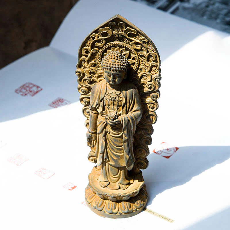 Buddha Stones fatte a mano Amitabha Guanyin Avalokitesvara Mahasthamaprapta Polvere di ferro Ruggine Statua in resina colata Decorazione - Image 11
