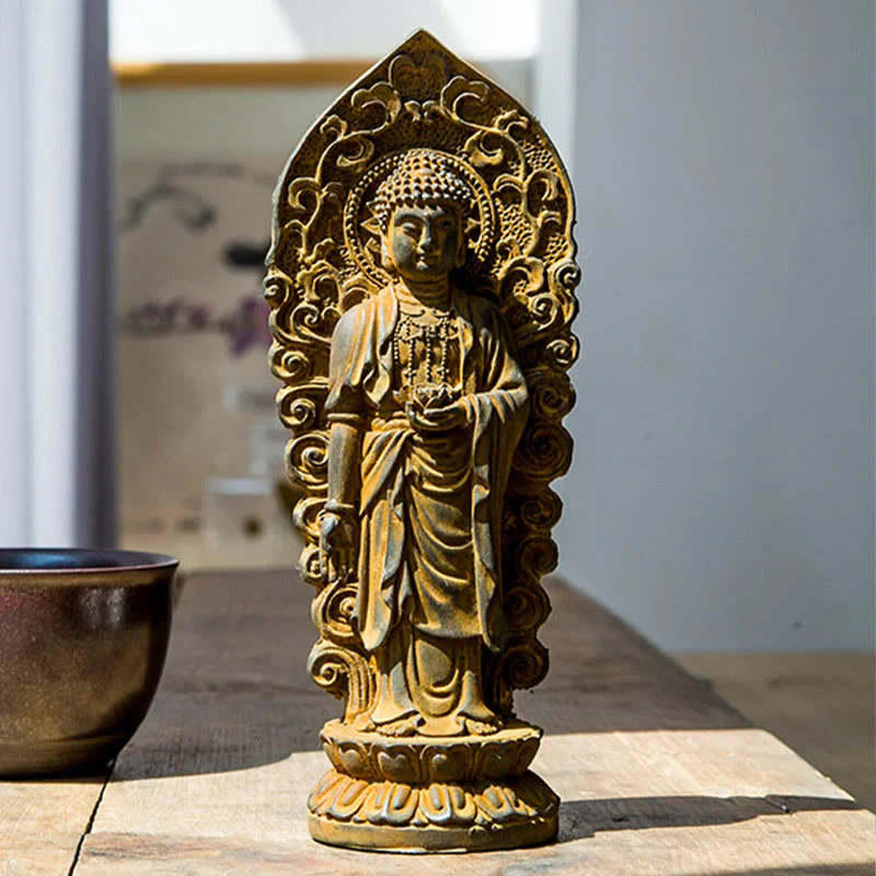 Buddha Stones fatte a mano Amitabha Guanyin Avalokitesvara Mahasthamaprapta Polvere di ferro Ruggine Statua in resina colata Decorazione - Image 12