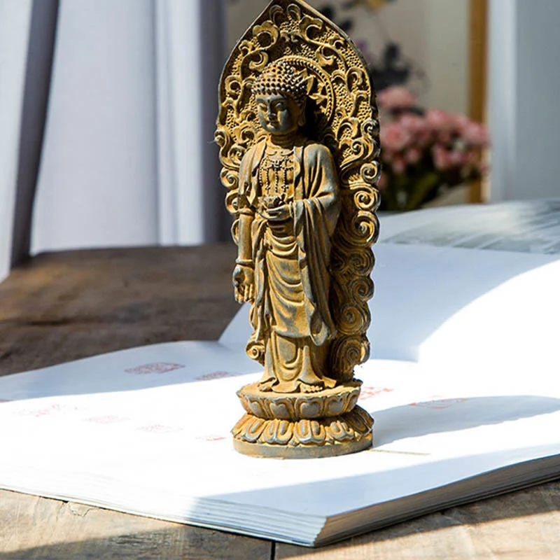 Buddha Stones fatte a mano Amitabha Guanyin Avalokitesvara Mahasthamaprapta Polvere di ferro Ruggine Statua in resina colata Decorazione - Image 13