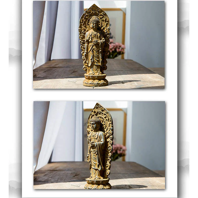Buddha Stones fatte a mano Amitabha Guanyin Avalokitesvara Mahasthamaprapta Polvere di ferro Ruggine Statua in resina colata Decorazione - Image 14