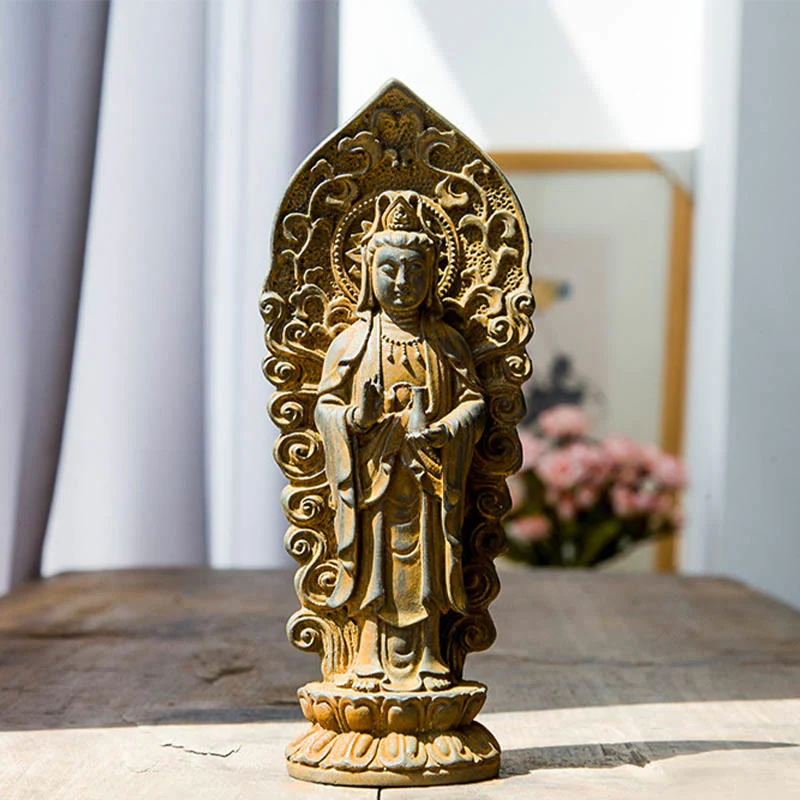 Buddha Stones fatte a mano Amitabha Guanyin Avalokitesvara Mahasthamaprapta Polvere di ferro Ruggine Statua in resina colata Decorazione - Image 15