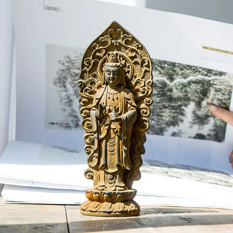 Buddha Stones fatte a mano Amitabha Guanyin Avalokitesvara Mahasthamaprapta Polvere di ferro Ruggine Statua in resina colata Decorazione - Image 16