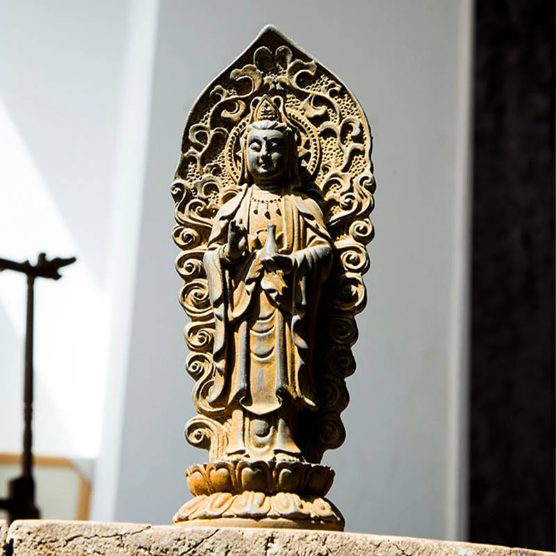 Buddha Stones fatte a mano Amitabha Guanyin Avalokitesvara Mahasthamaprapta Polvere di ferro Ruggine Statua in resina colata Decorazione - Image 17