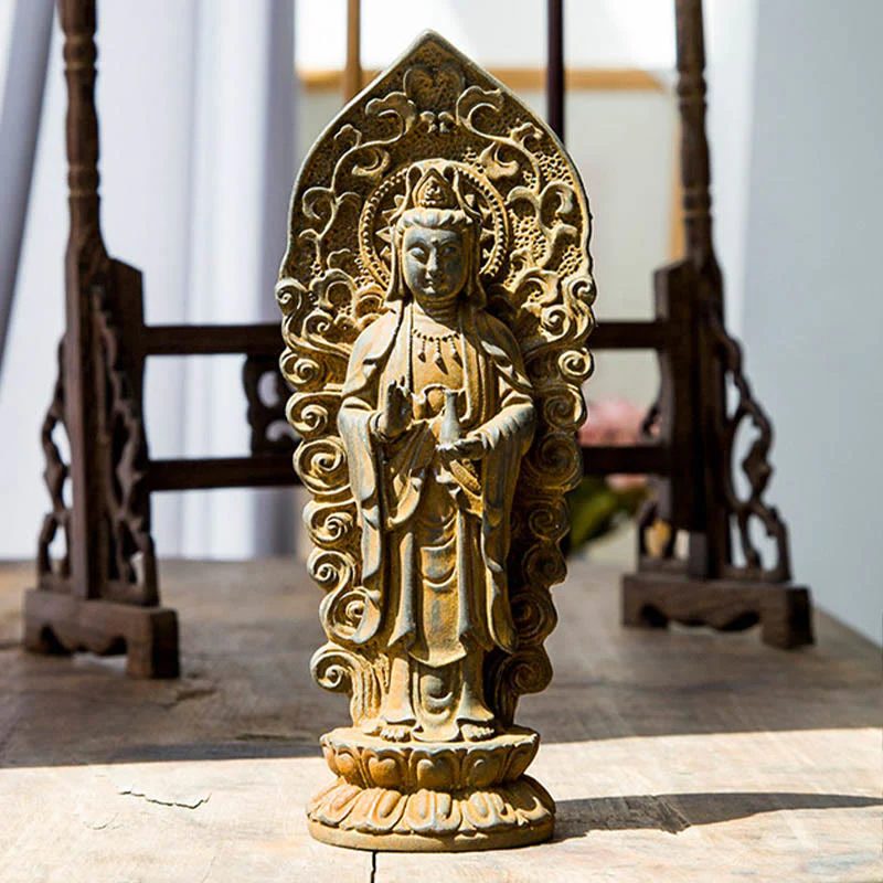 Buddha Stones fatte a mano Amitabha Guanyin Avalokitesvara Mahasthamaprapta Polvere di ferro Ruggine Statua in resina colata Decorazione - Image 18