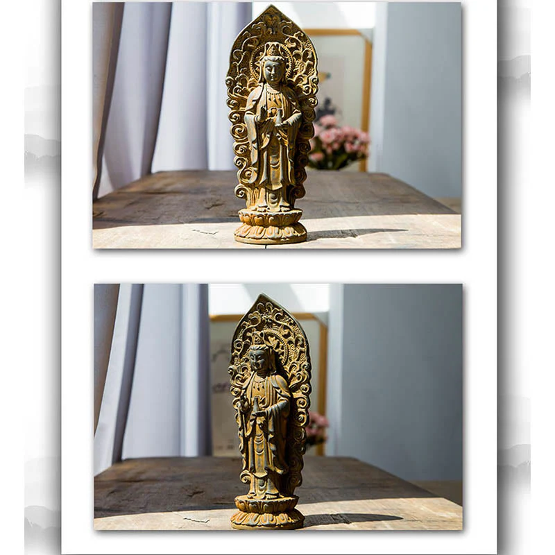 Buddha Stones fatte a mano Amitabha Guanyin Avalokitesvara Mahasthamaprapta Polvere di ferro Ruggine Statua in resina colata Decorazione - Image 19