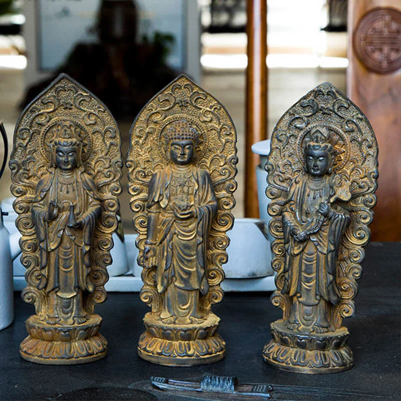 Buddha Stones fatte a mano Amitabha Guanyin Avalokitesvara Mahasthamaprapta Polvere di ferro Ruggine Statua in resina colata Decorazione - Image 21