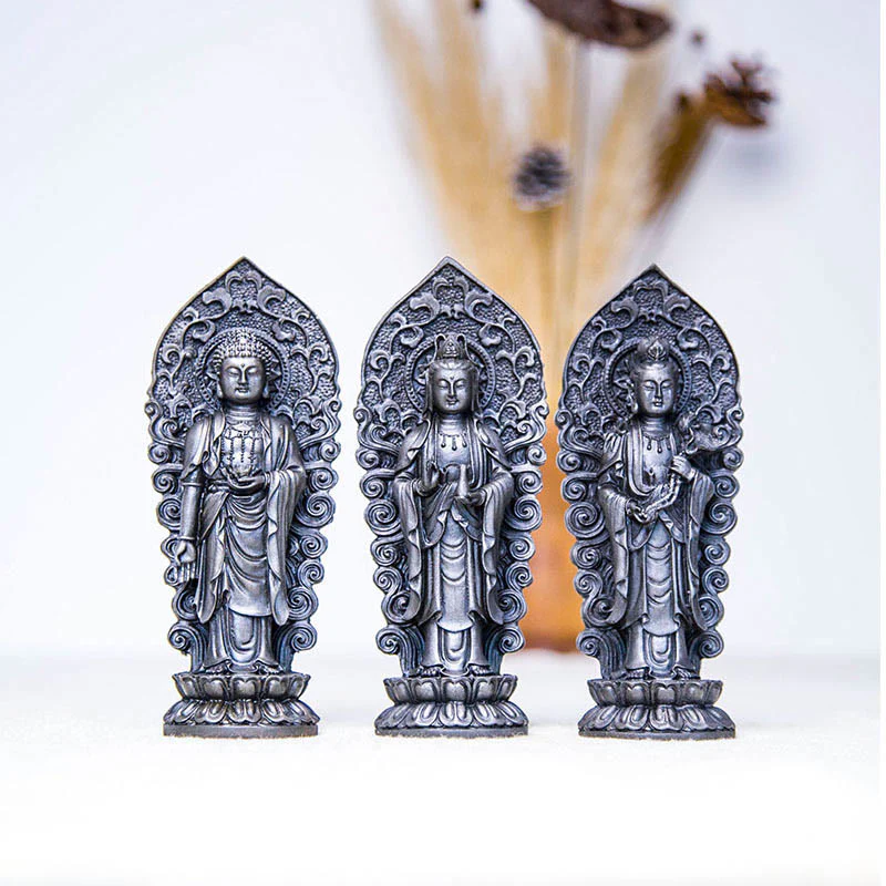 Buddha Stones fatte a mano Amitabha Guanyin Avalokitesvara Mahasthamaprapta Polvere di ferro Ruggine Statua in resina colata Decorazione - Image 24