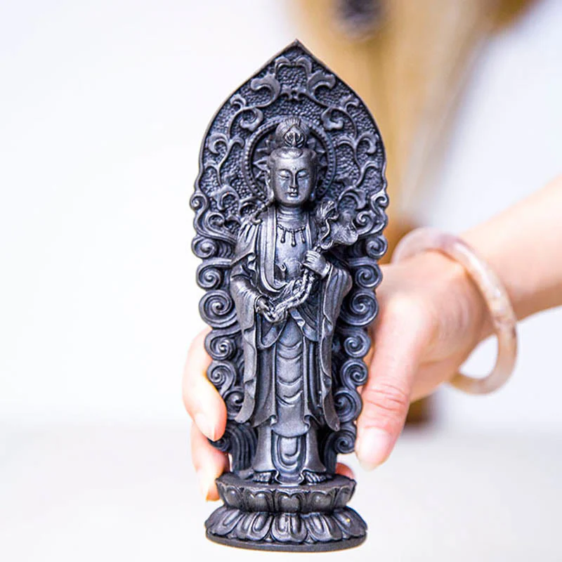 Buddha Stones fatte a mano Amitabha Guanyin Avalokitesvara Mahasthamaprapta Polvere di ferro Ruggine Statua in resina colata Decorazione - Image 26