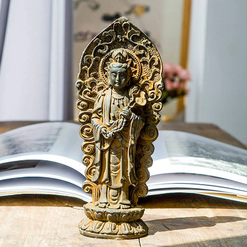 Buddha Stones fatte a mano Amitabha Guanyin Avalokitesvara Mahasthamaprapta Polvere di ferro Ruggine Statua in resina colata Decorazione - Image 3