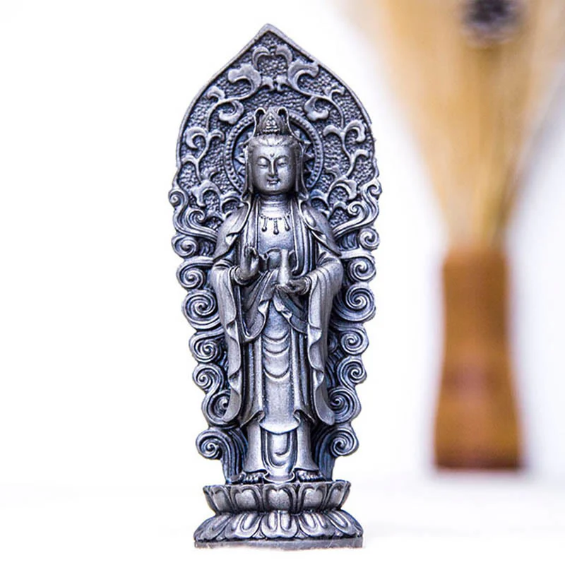 Buddha Stones fatte a mano Amitabha Guanyin Avalokitesvara Mahasthamaprapta Polvere di ferro Ruggine Statua in resina colata Decorazione - Image 32