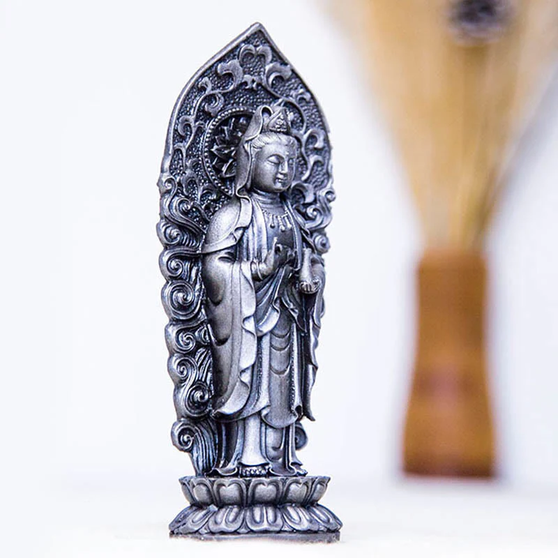 Buddha Stones fatte a mano Amitabha Guanyin Avalokitesvara Mahasthamaprapta Polvere di ferro Ruggine Statua in resina colata Decorazione - Image 34