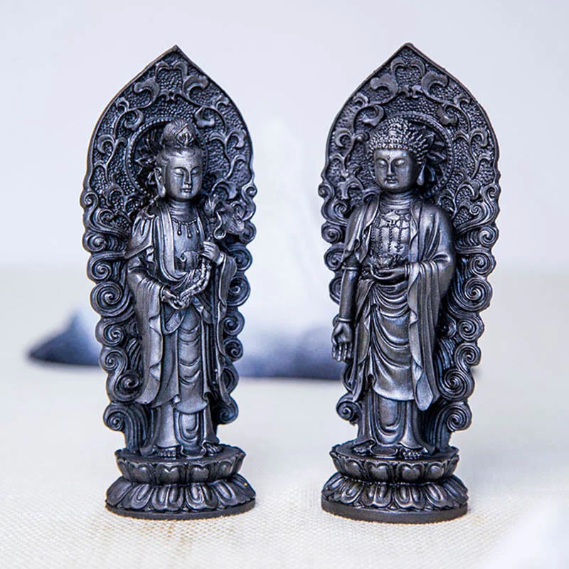 Buddha Stones fatte a mano Amitabha Guanyin Avalokitesvara Mahasthamaprapta Polvere di ferro Ruggine Statua in resina colata Decorazione - Image 36