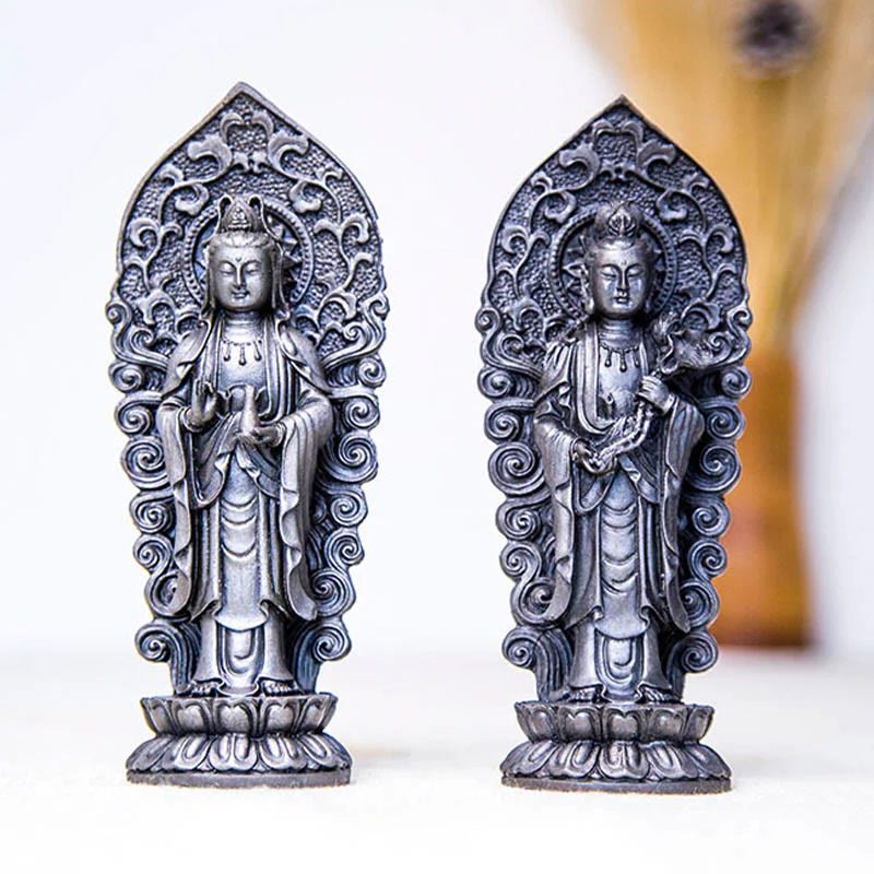 Buddha Stones fatte a mano Amitabha Guanyin Avalokitesvara Mahasthamaprapta Polvere di ferro Ruggine Statua in resina colata Decorazione - Image 38