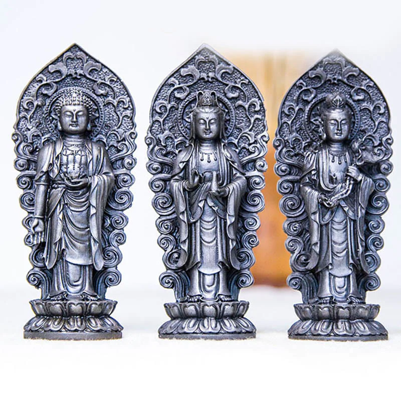 Buddha Stones fatte a mano Amitabha Guanyin Avalokitesvara Mahasthamaprapta Polvere di ferro Ruggine Statua in resina colata Decorazione - Image 39