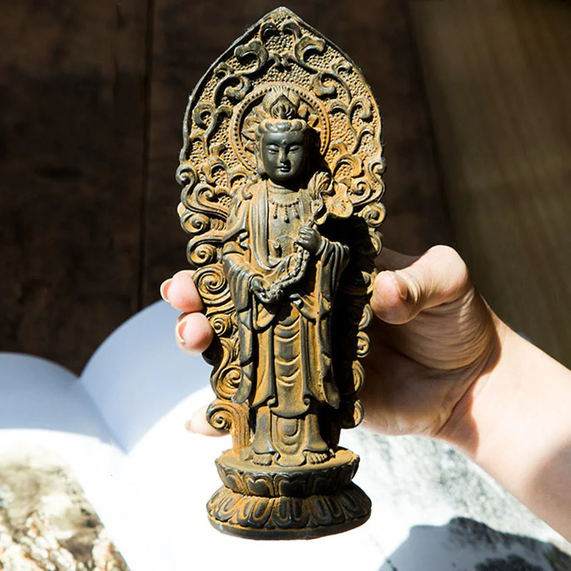 Buddha Stones fatte a mano Amitabha Guanyin Avalokitesvara Mahasthamaprapta Polvere di ferro Ruggine Statua in resina colata Decorazione - Image 4