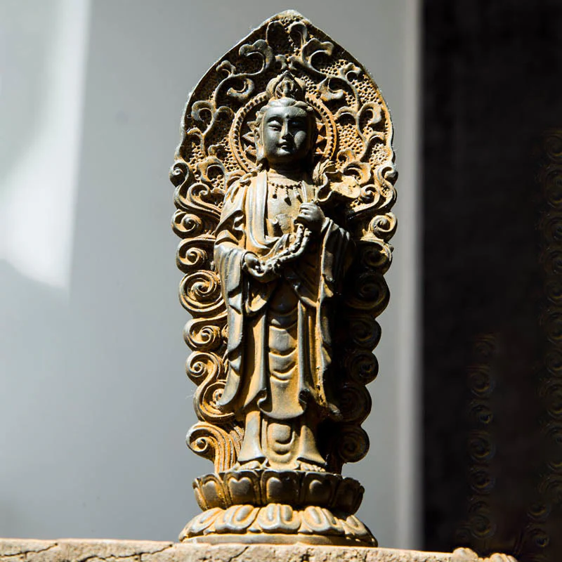 Buddha Stones fatte a mano Amitabha Guanyin Avalokitesvara Mahasthamaprapta Polvere di ferro Ruggine Statua in resina colata Decorazione - Image 5