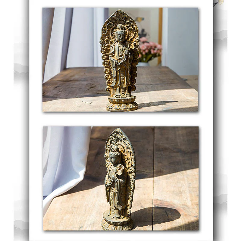 Buddha Stones fatte a mano Amitabha Guanyin Avalokitesvara Mahasthamaprapta Polvere di ferro Ruggine Statua in resina colata Decorazione - Image 8