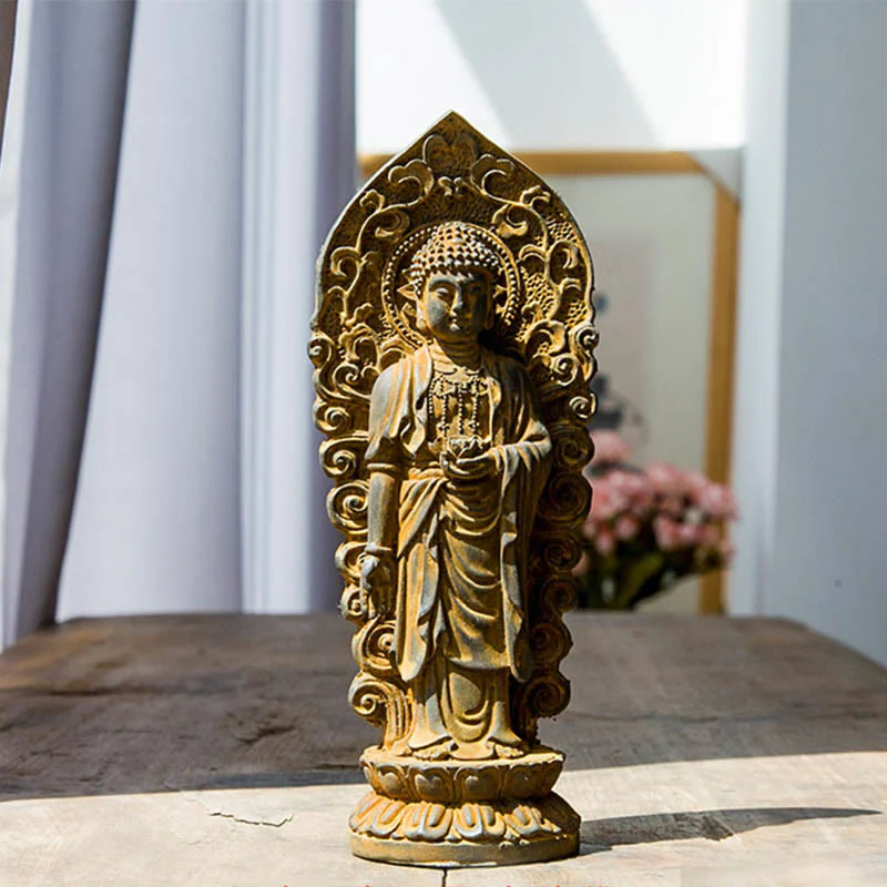 Buddha Stones fatte a mano Amitabha Guanyin Avalokitesvara Mahasthamaprapta Polvere di ferro Ruggine Statua in resina colata Decorazione - Image 9