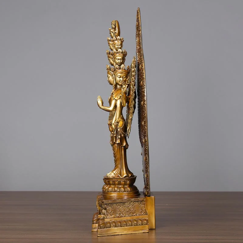 Buddha Stones Fatte a Mano Avalokitesvara Kwan Yin Ricchezza Statua in Ottone e Rame Decorazione - Image 11