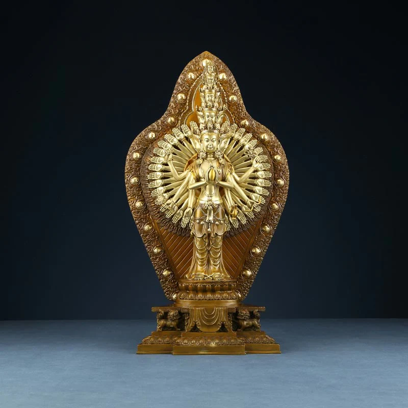 Buddha Stones Fatte a Mano Avalokitesvara Kwan Yin Ricchezza Statua in Ottone e Rame Decorazione - Image 12