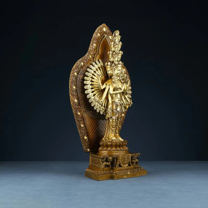 Buddha Stones Fatte a Mano Avalokitesvara Kwan Yin Ricchezza Statua in Ottone e Rame Decorazione - Image 13