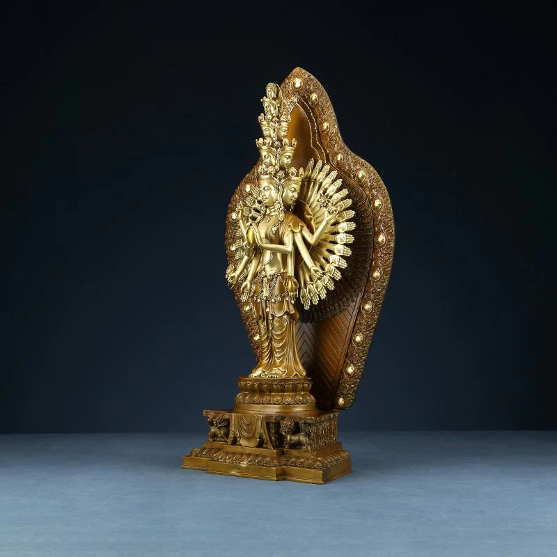 Buddha Stones Fatte a Mano Avalokitesvara Kwan Yin Ricchezza Statua in Ottone e Rame Decorazione - Image 14