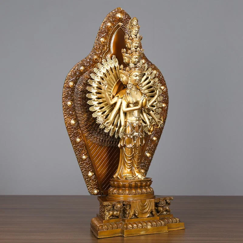 Buddha Stones Fatte a Mano Avalokitesvara Kwan Yin Ricchezza Statua in Ottone e Rame Decorazione - Image 2