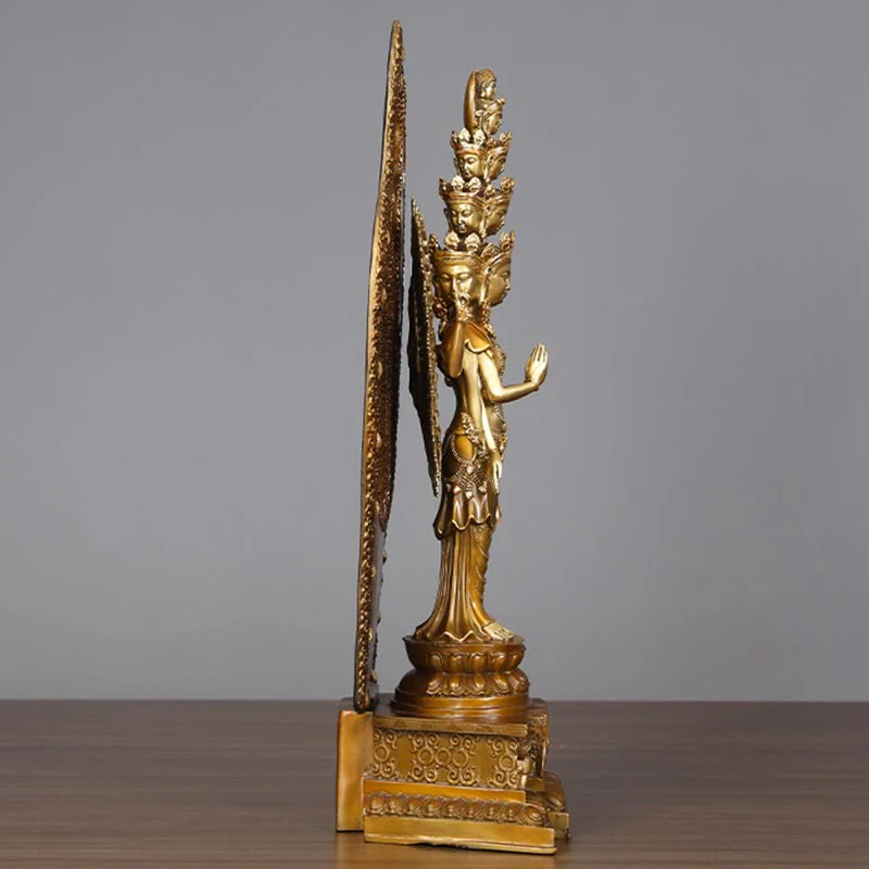 Buddha Stones Fatte a Mano Avalokitesvara Kwan Yin Ricchezza Statua in Ottone e Rame Decorazione - Image 4