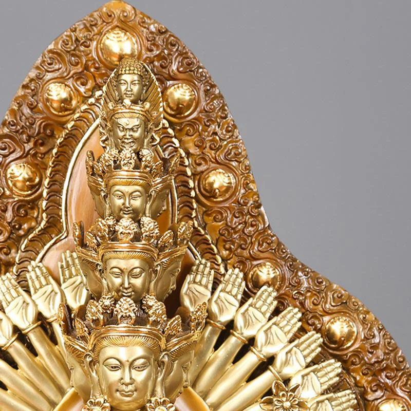 Buddha Stones Fatte a Mano Avalokitesvara Kwan Yin Ricchezza Statua in Ottone e Rame Decorazione - Image 7