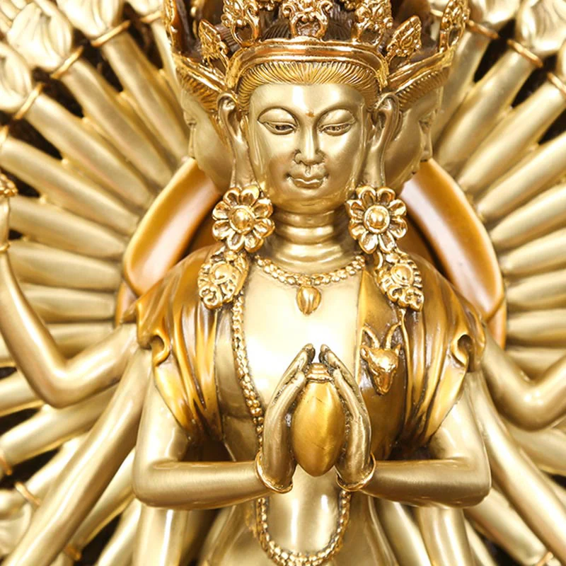 Buddha Stones Fatte a Mano Avalokitesvara Kwan Yin Ricchezza Statua in Ottone e Rame Decorazione - Image 8