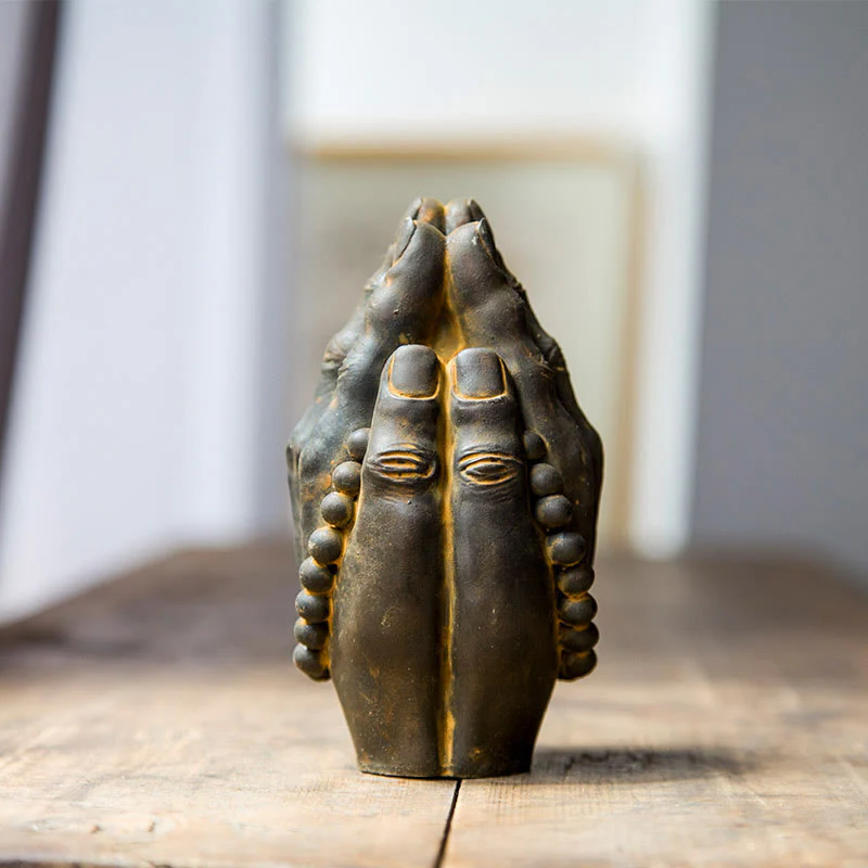Buddha Stones fatte a mano Buddha mano Namaste polvere di ferro ruggine statua in resina decorazione