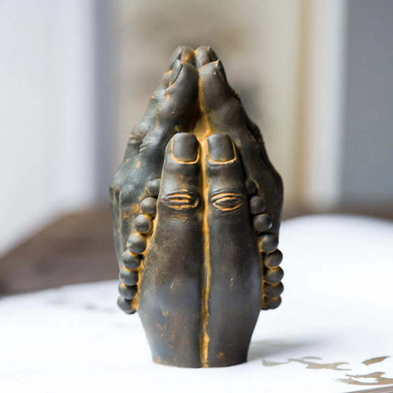 Buddha Stones fatte a mano Buddha mano Namaste polvere di ferro ruggine statua in resina decorazione - Image 10