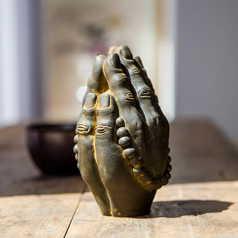 Buddha Stones fatte a mano Buddha mano Namaste polvere di ferro ruggine statua in resina decorazione - Image 3