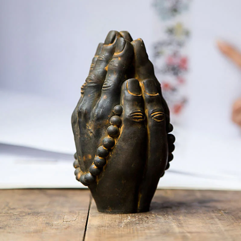 Buddha Stones fatte a mano Buddha mano Namaste polvere di ferro ruggine statua in resina decorazione - Image 4