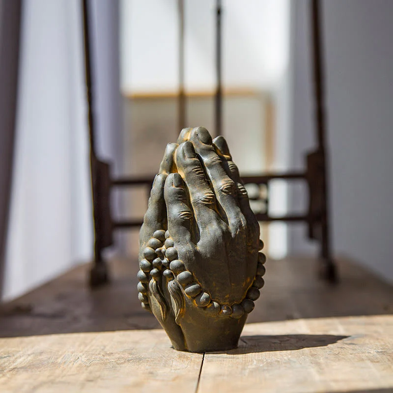 Buddha Stones fatte a mano Buddha mano Namaste polvere di ferro ruggine statua in resina decorazione - Image 7