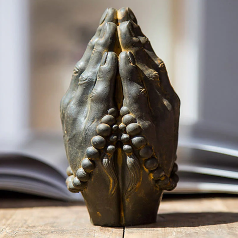Buddha Stones fatte a mano Buddha mano Namaste polvere di ferro ruggine statua in resina decorazione - Image 8