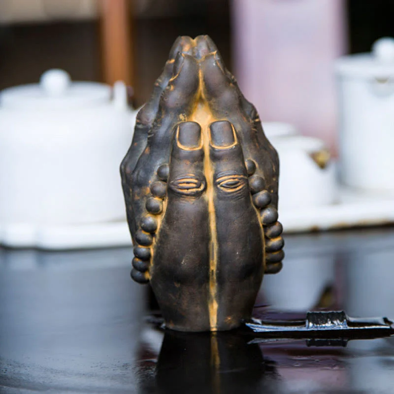 Buddha Stones fatte a mano Buddha mano Namaste polvere di ferro ruggine statua in resina decorazione - Image 9