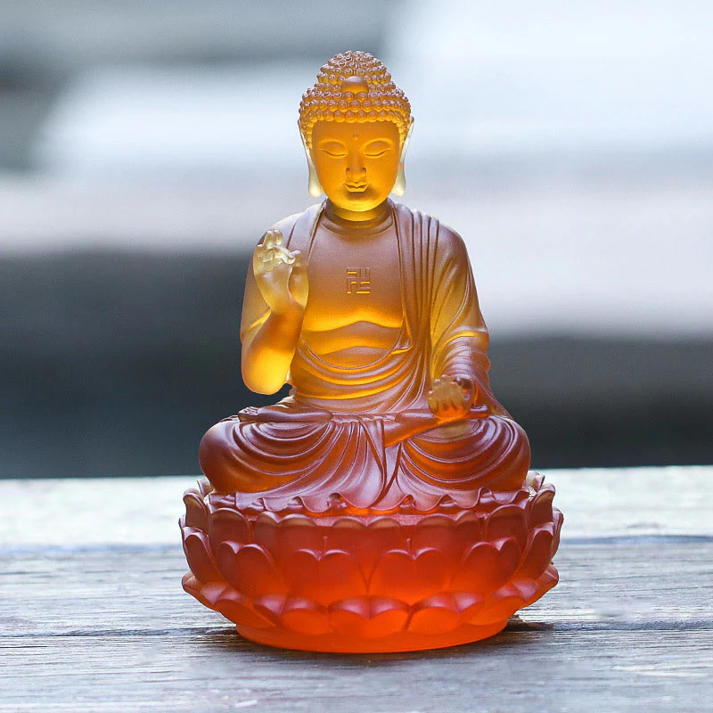 Buddha Stones fatte a mano Buddha Sakyamuni Liuli Cristallo Pezzo d'arte Statua della compassione Casa Ufficio Offerta Decorazione - Image 2