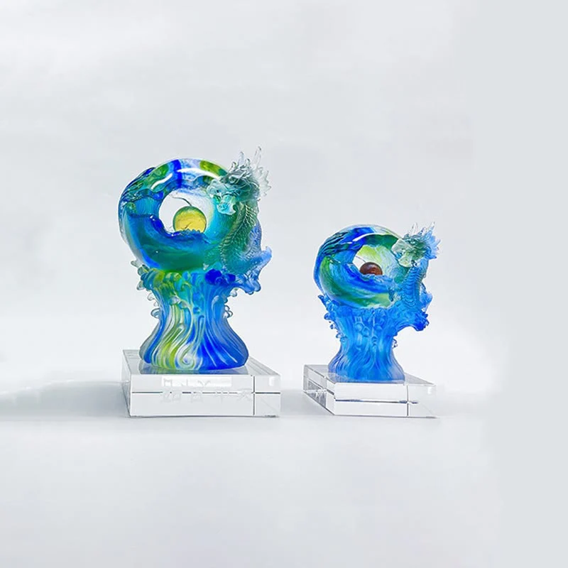 Buddha Stones fatte a mano Drago azzurro Liuli Cristallo Arte Pezzo Successo Protezione Casa Ufficio Decorazione - Image 10