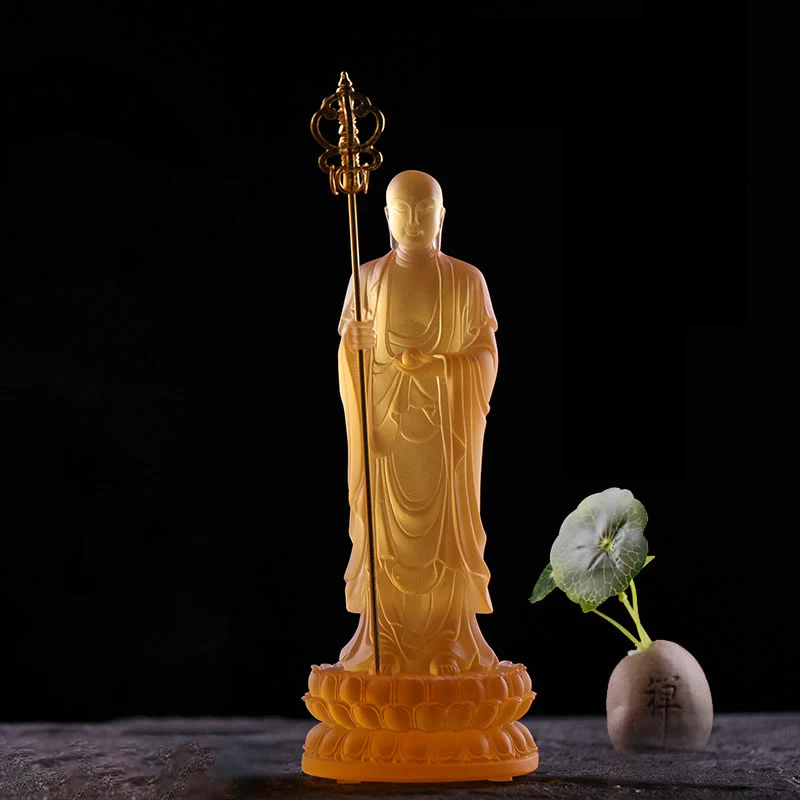 Buddha Stones fatte a mano Ksitigarbha Bodhisattva Figurina Liuli Cristallo Pezzo d'arte Statua della serenità Decorazione per la casa - Image 2