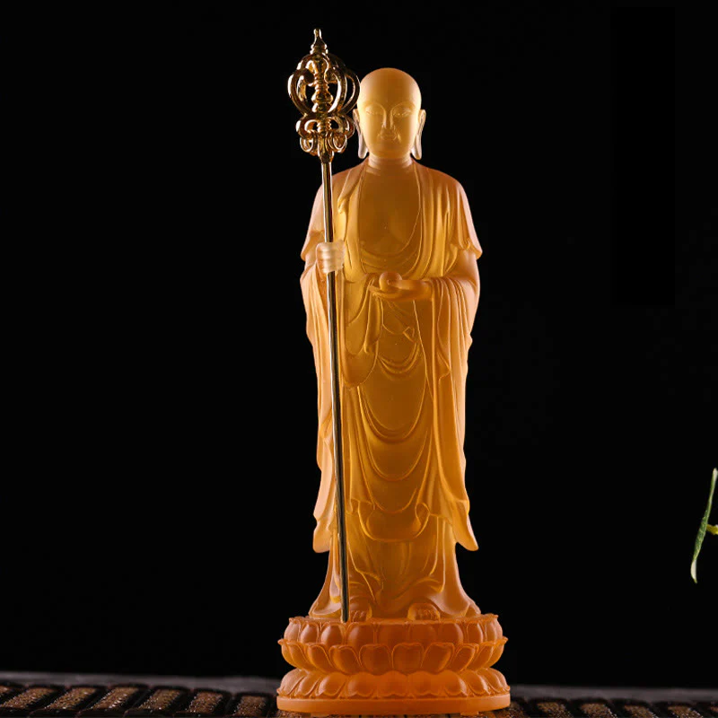 Buddha Stones fatte a mano Ksitigarbha Bodhisattva Figurina Liuli Cristallo Pezzo d'arte Statua della serenità Decorazione per la casa - Image 3