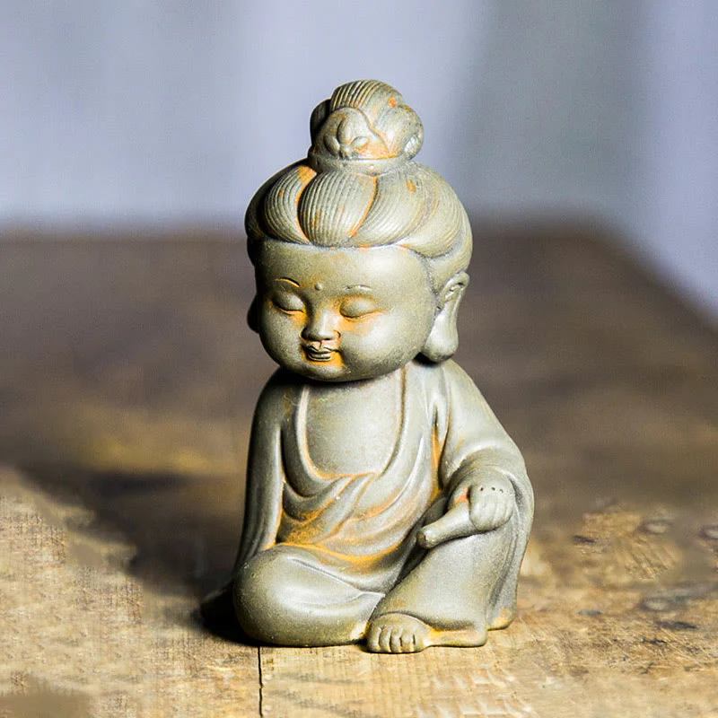 Buddha Stones Fatte a mano Ksitigarbha Kwan Yin Guanyin Avalokitesvara Tathagata Polvere di ferro Ruggine Statua in resina colata Decorazione della casa - Image 8