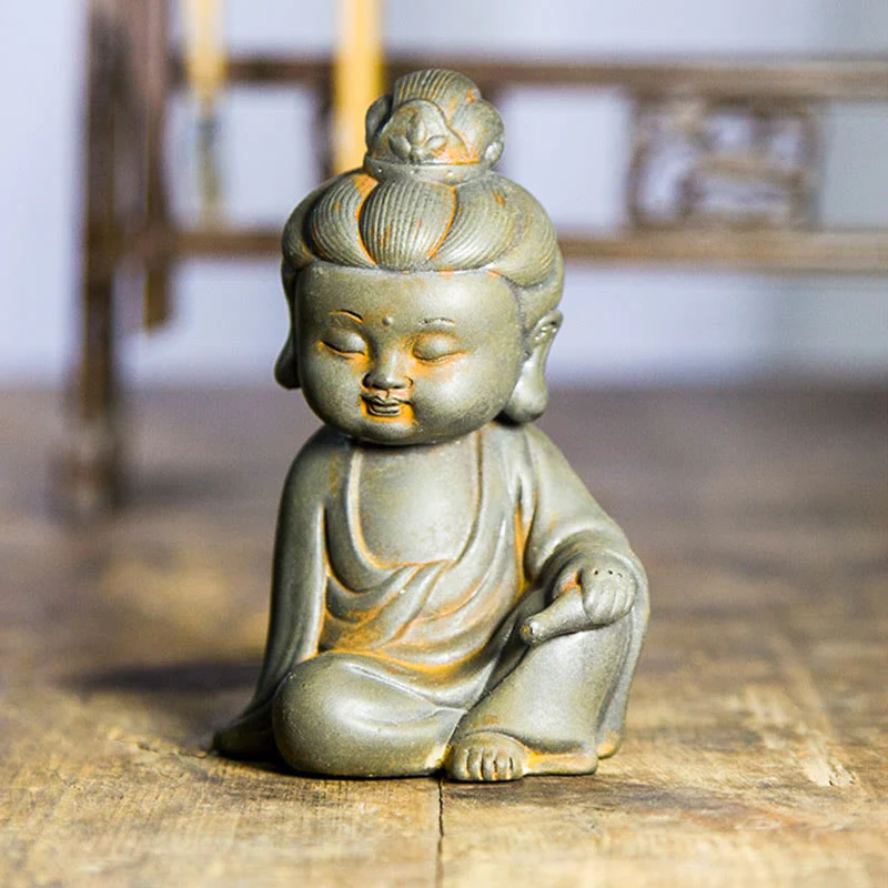 Buddha Stones Fatte a mano Ksitigarbha Kwan Yin Guanyin Avalokitesvara Tathagata Polvere di ferro Ruggine Statua in resina colata Decorazione della casa - Image 9