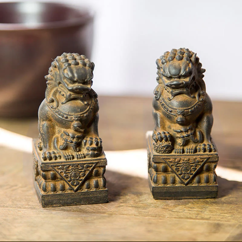 Buddha Stones fatte a mano Leone Fu Foo Cani Polvere di ferro Ruggine Statua in resina fusa Allontana il male Protezione Decorazione per la casa - Image 43
