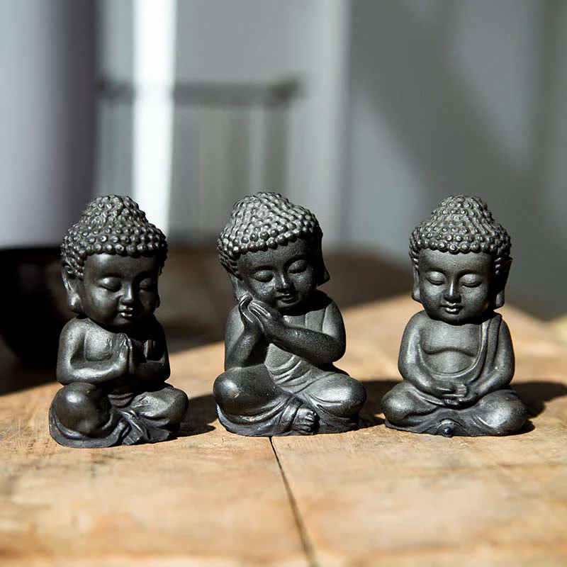 Buddha Stones fatte a mano Piccolo Buddha Sakyamuni in polvere di ferro Statua in resina fusa ruggine Decorazione - Image 18