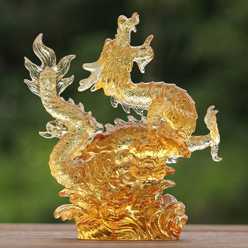 Buddha Stones fatte a mano Zodiaco cinese Drago giallo Liuli Cristallo Pezzo d'arte Fortuna Protezione Decorazione per casa e ufficio - Image 3