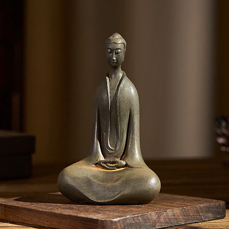 Buddha Stones Fatto a Mano Buddha Sakyamuni Polvere di Ferro Ruggine Statua in Resina Decorazione per la Casa - Image 3