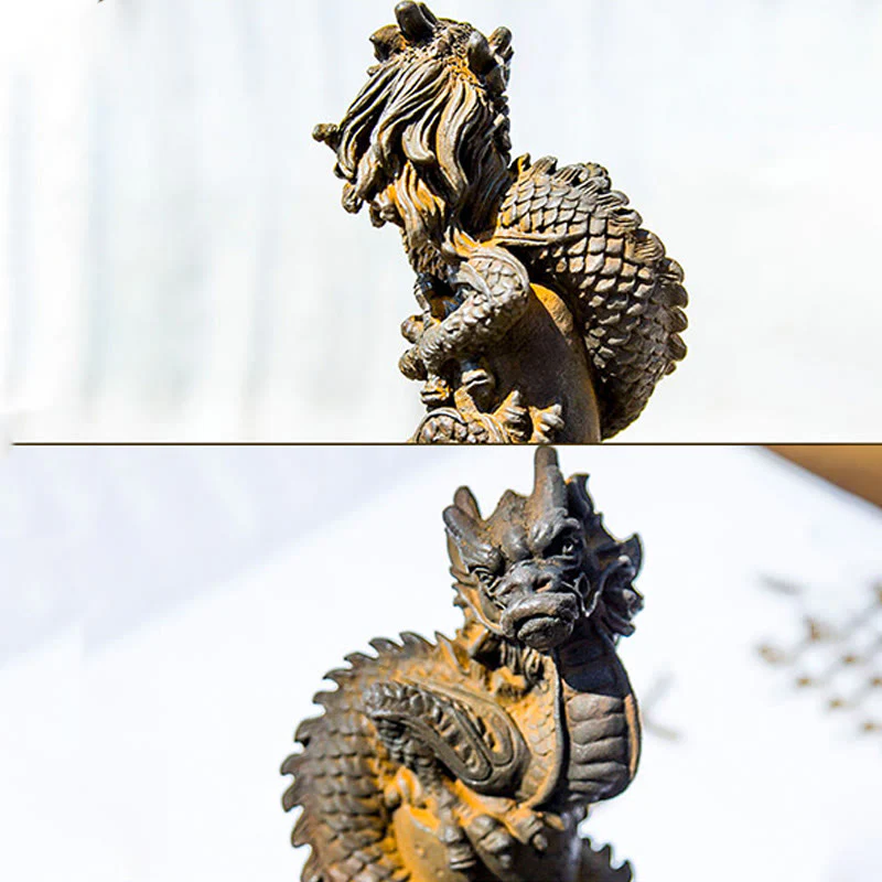 Buddha Stones fatto a mano drago volante intorno al pilastro polvere di ferro ruggine statua in resina decorazione per la casa - Image 12